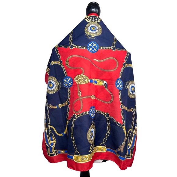 Equestrian Western Boho Navy Blue Square Scarf - Picture 4 of 9